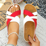 Women's Leather Cross-Strap Sandals Low Heel Summer Beach Shoes