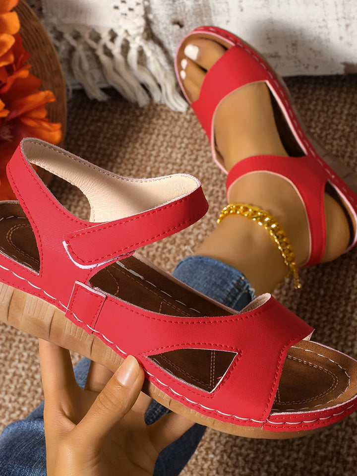 Women's Platform Wedge Sandals Leather Espadrille Summer Beach Heeled Shoes