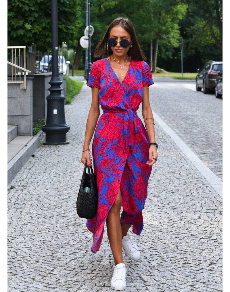 Women's Summer Cotton Floral Maxi Wrap Dress