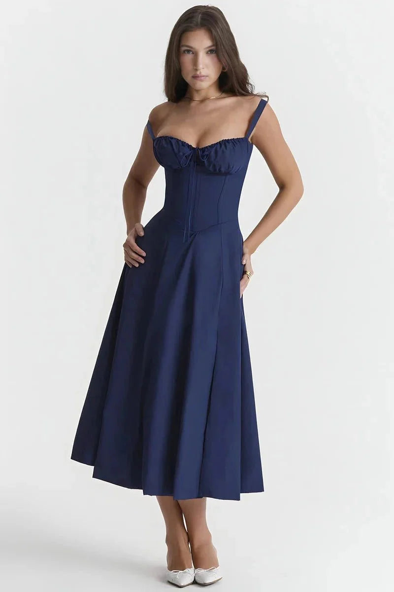 Women's Breathable Corset Midi Dress A-Line Sun Dress
