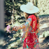 Summer Cotton Boho Kimono Maxi Dress Ladies Batwing Floral Beach Kaftan
