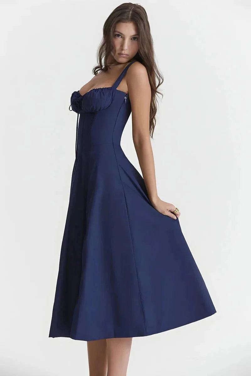 Women's Breathable Corset Midi Dress A-Line Sun Dress