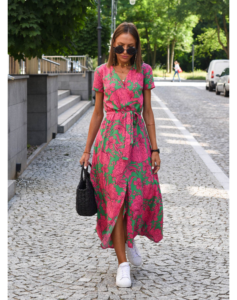 Women's Summer Cotton Floral Maxi Wrap Dress