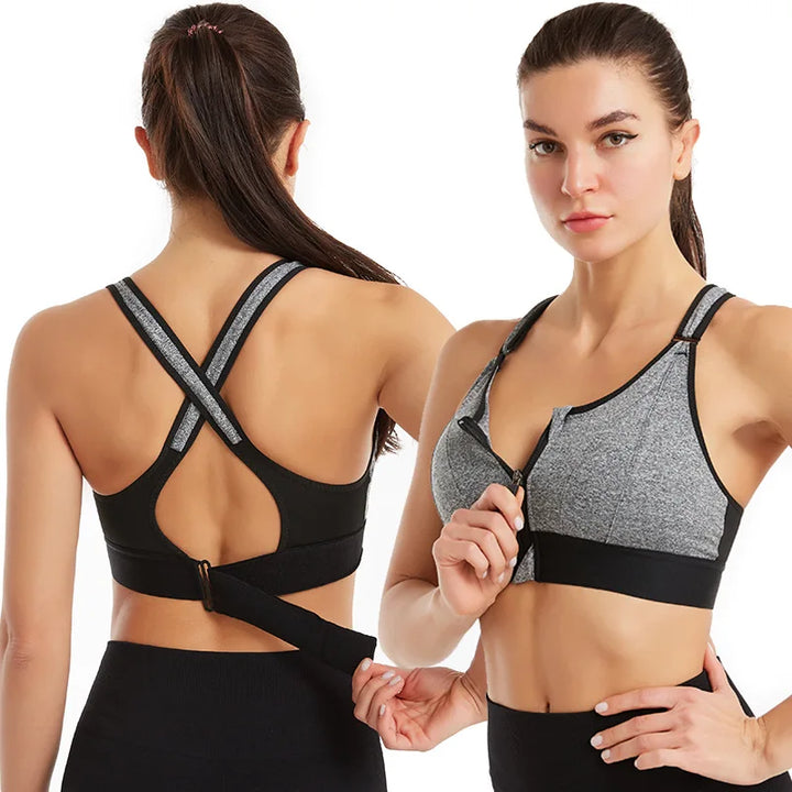 Large Size High-strength Sports Bra Women's Shockproof Running Big Chest Small Front Zipper Fitness Yoga Clothing Vest Underwear