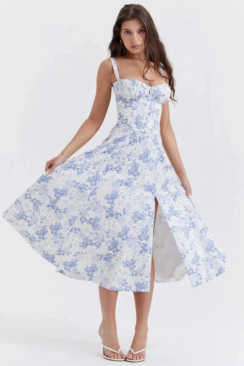 Women's Breathable Corset Midi Dress A-Line Sun Dress