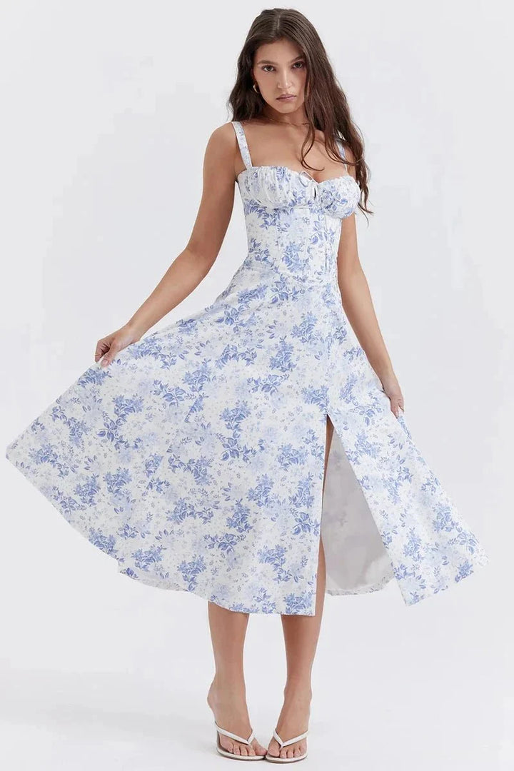 Women's Breathable Corset Midi Dress A-Line Sun Dress