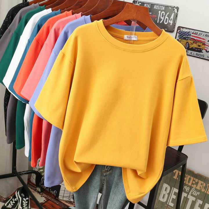Women's T-Shirt  Summer Fashion Breathable Cotton Basic Plus Size Tee Gown