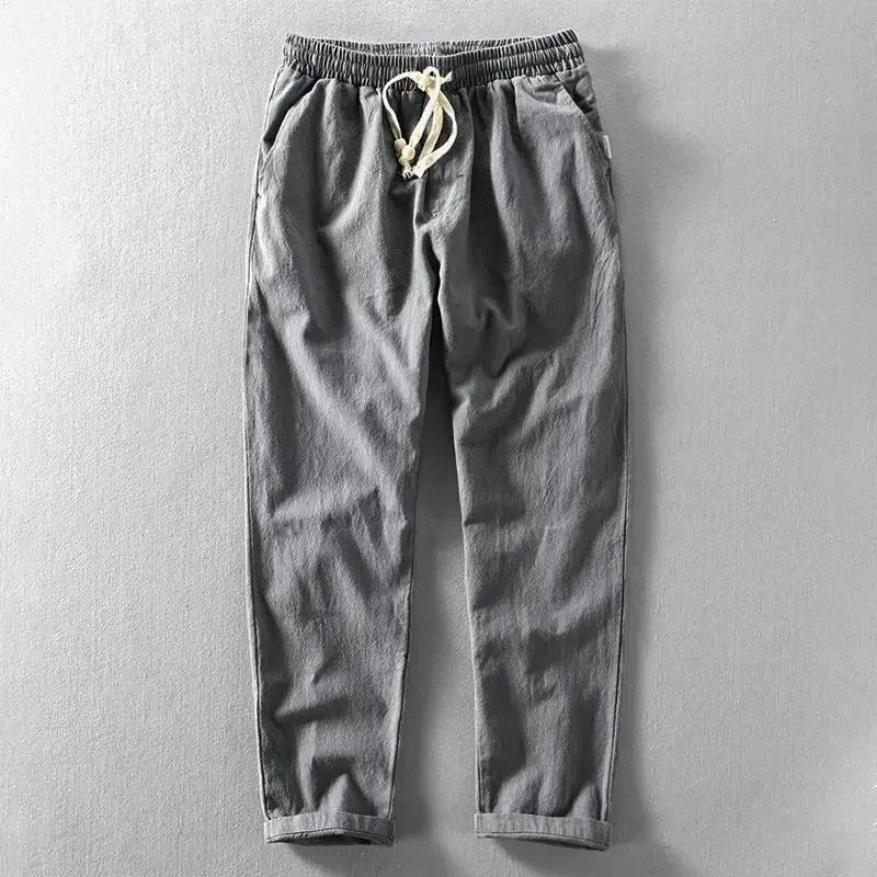 Linen Trousers Men's Summer Casual Drawstring Relaxed Fit Pants