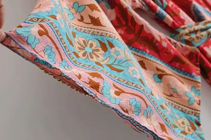 Summer Cotton Boho Kimono Maxi Dress Ladies Batwing Floral Beach Kaftan