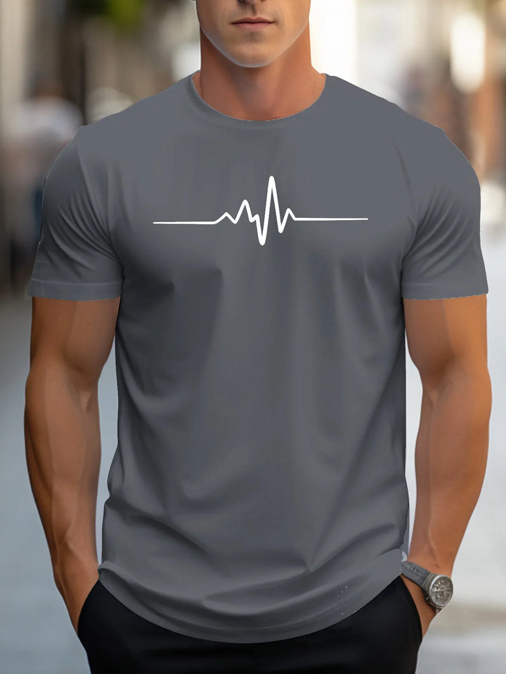 T-Shirt Men's Cotton Graphic Heartbeat Tee Summer Casual Crew Neck Tops