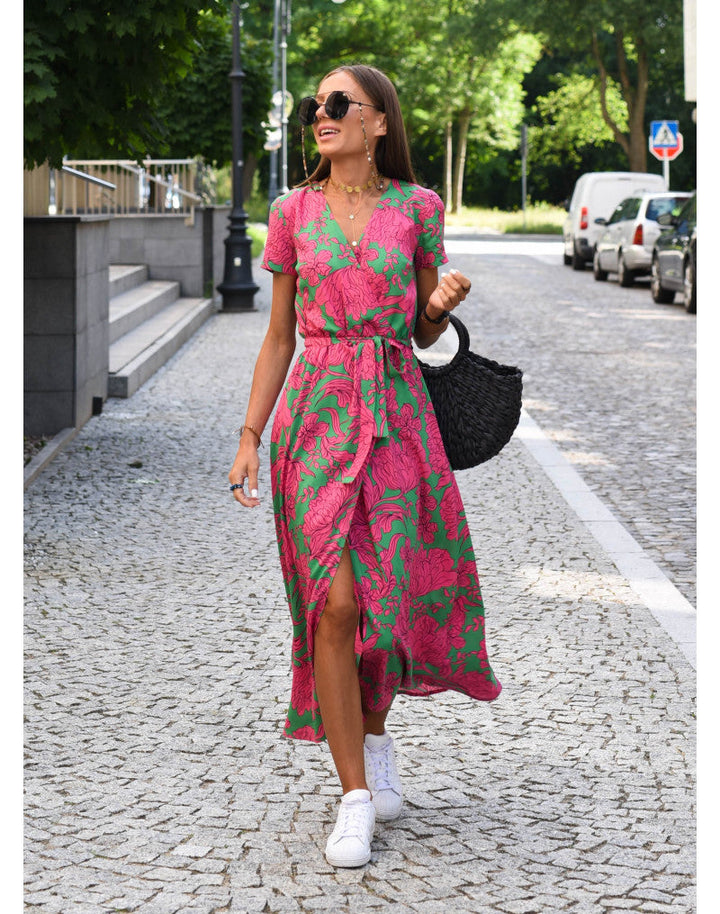 Women's Summer Cotton Floral Maxi Wrap Dress