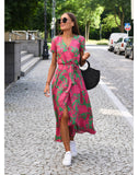 Women's Summer Cotton Floral Maxi Wrap Dress