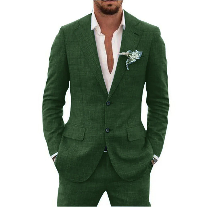 Men's Linen Blend 2-Piece Suit Set Slim Fit Formal Jacket and Trousers Tailored