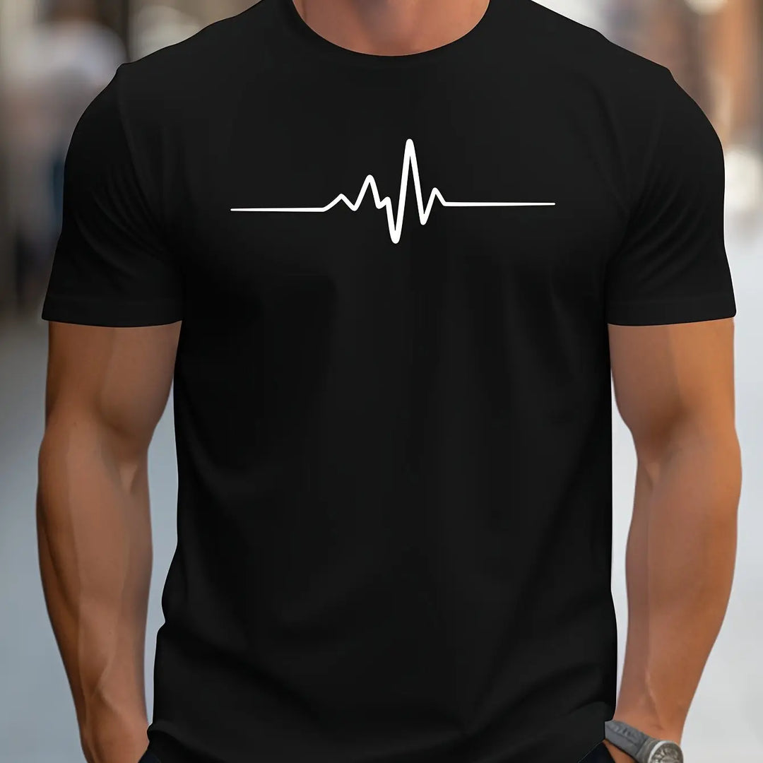 T-Shirt Men's Cotton Graphic Heartbeat Tee Summer Casual Crew Neck Tops