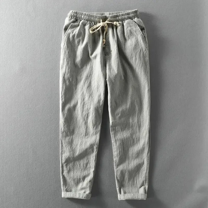 Linen Trousers Men's Summer Casual Drawstring Relaxed Fit Pants