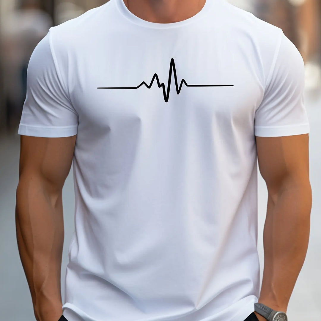 T-Shirt Men's Cotton Graphic Heartbeat Tee Summer Casual Crew Neck Tops