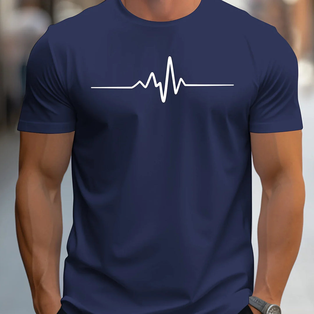 T-Shirt Men's Cotton Graphic Heartbeat Tee Summer Casual Crew Neck Tops