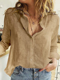 Cotton Linen Women's Shirt Summer Casual Long Sleeve Blouse