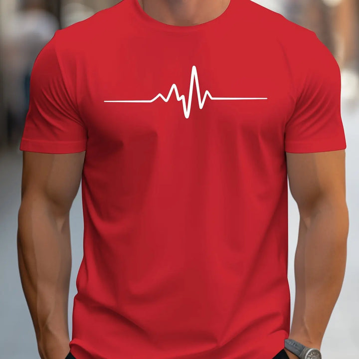 T-Shirt Men's Cotton Graphic Heartbeat Tee Summer Casual Crew Neck Tops