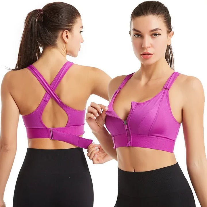 Large Size High-strength Sports Bra Women's Shockproof Running Big Chest Small Front Zipper Fitness Yoga Clothing Vest Underwear