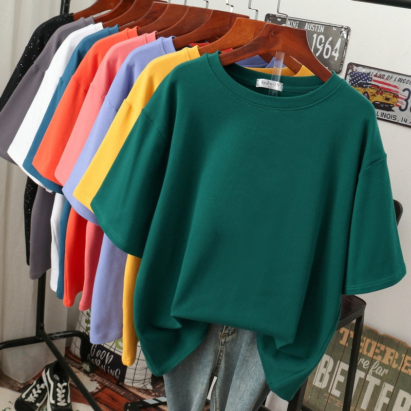 Women's T-Shirt  Summer Fashion Breathable Cotton Basic Plus Size Tee Gown