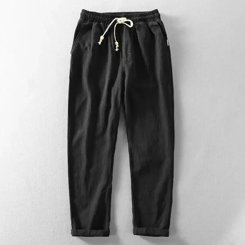 Linen Trousers Men's Summer Casual Drawstring Relaxed Fit Pants