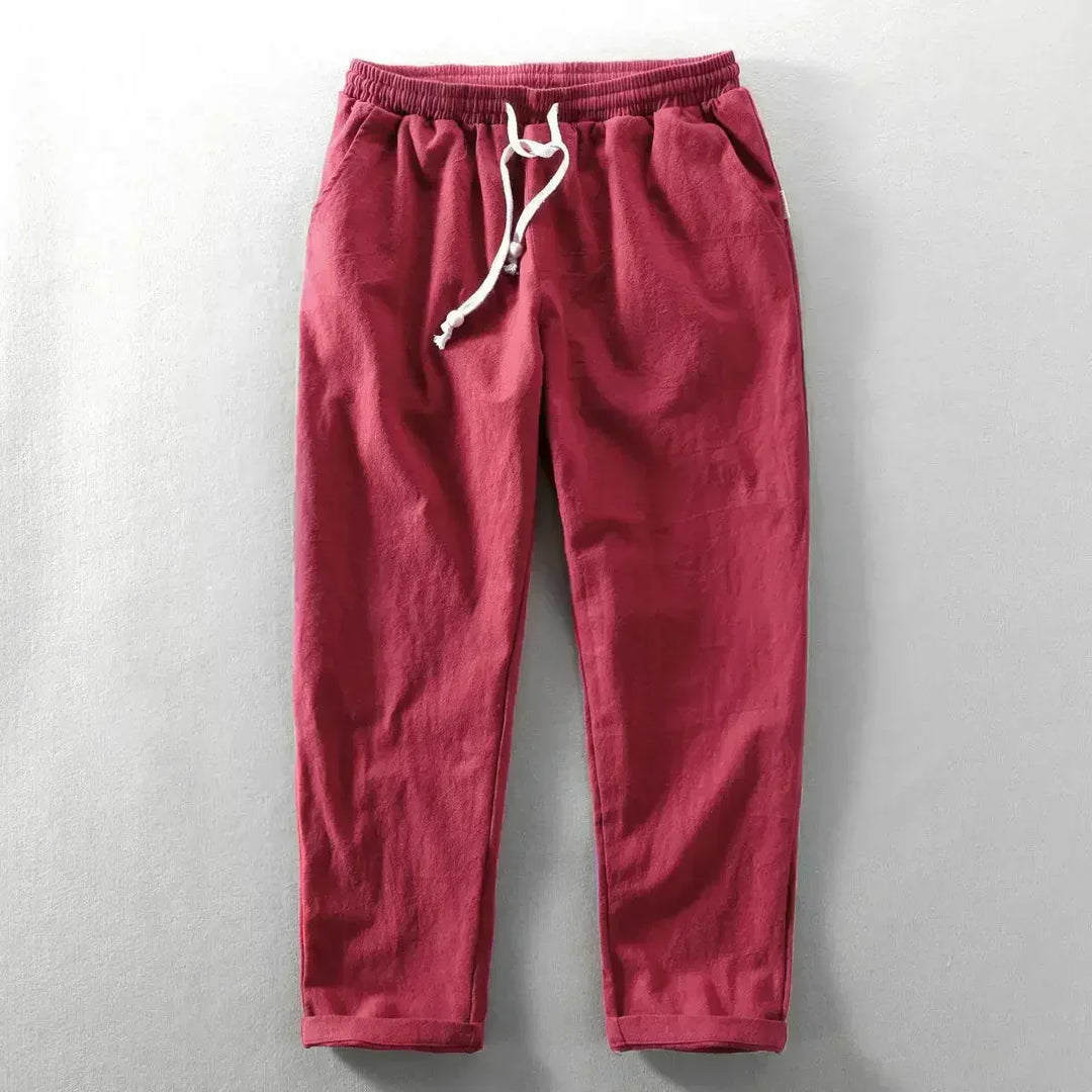 Linen Trousers Men's Summer Casual Drawstring Relaxed Fit Pants