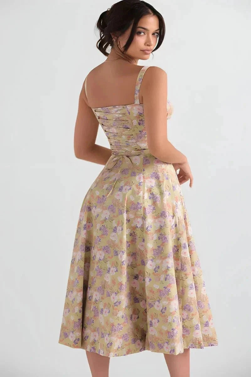 Women's Breathable Corset Midi Dress A-Line Sun Dress