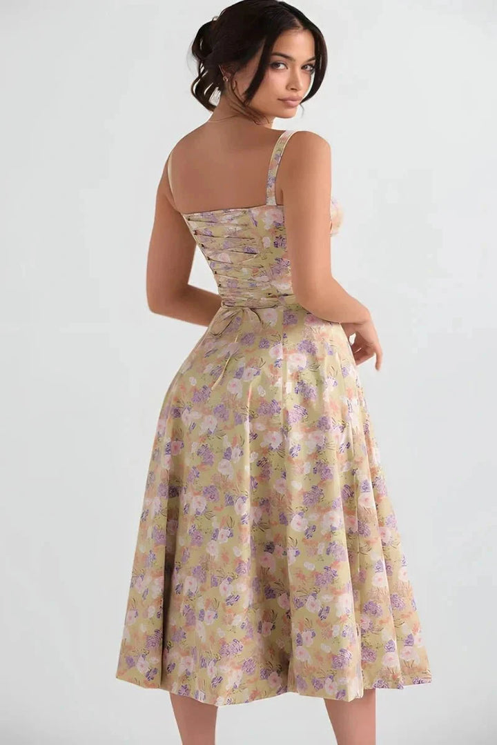 Women's Breathable Corset Midi Dress A-Line Sun Dress