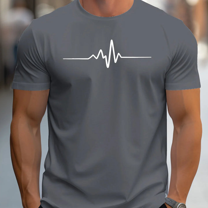T-Shirt Men's Cotton Graphic Heartbeat Tee Summer Casual Crew Neck Tops