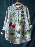 Linen Blend Floral Long Sleeve Button Up Shirt Women Soft Fabric Lightweight