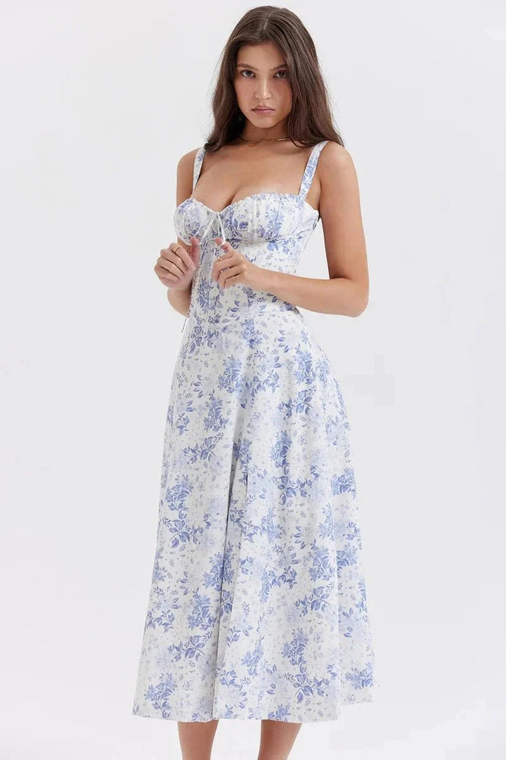 Women's Breathable Corset Midi Dress A-Line Sun Dress