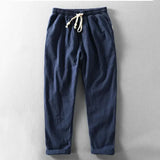 Linen Trousers Men's Summer Casual Drawstring Relaxed Fit Pants