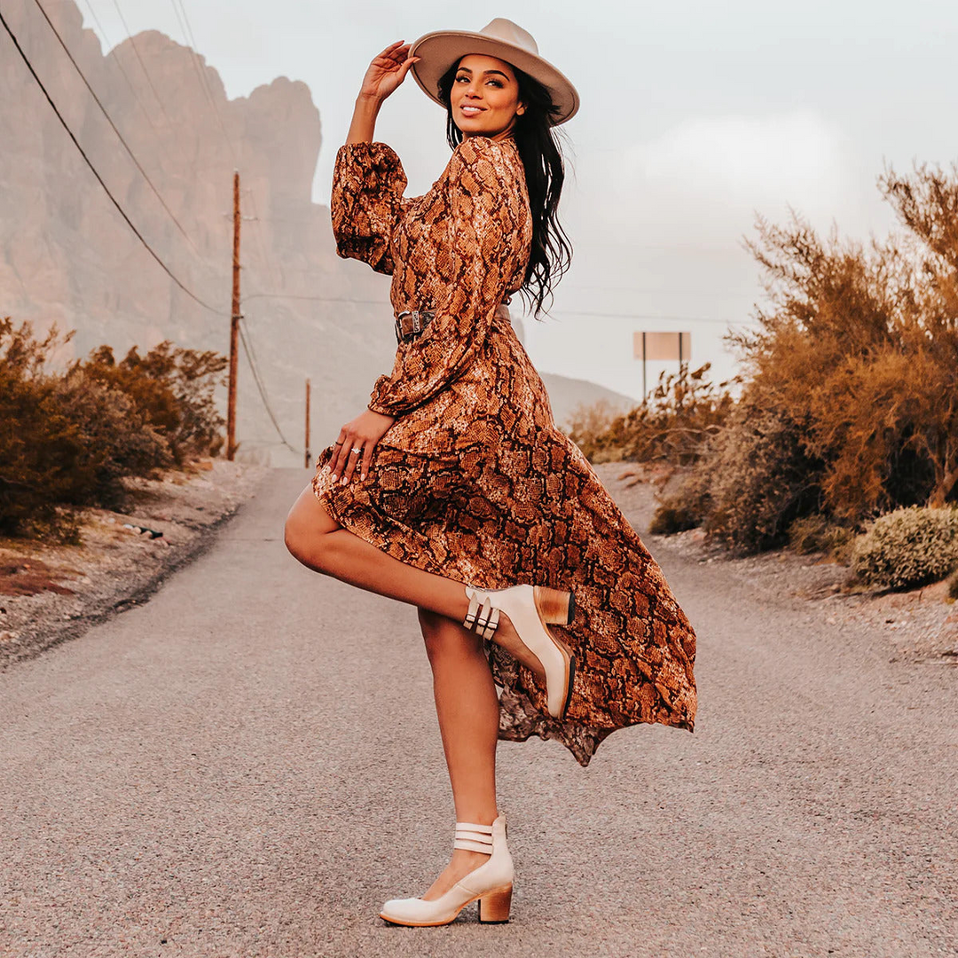 Heels Women's Leather Block Heel Ankle Shoes Elegant Summer Dress Pumps