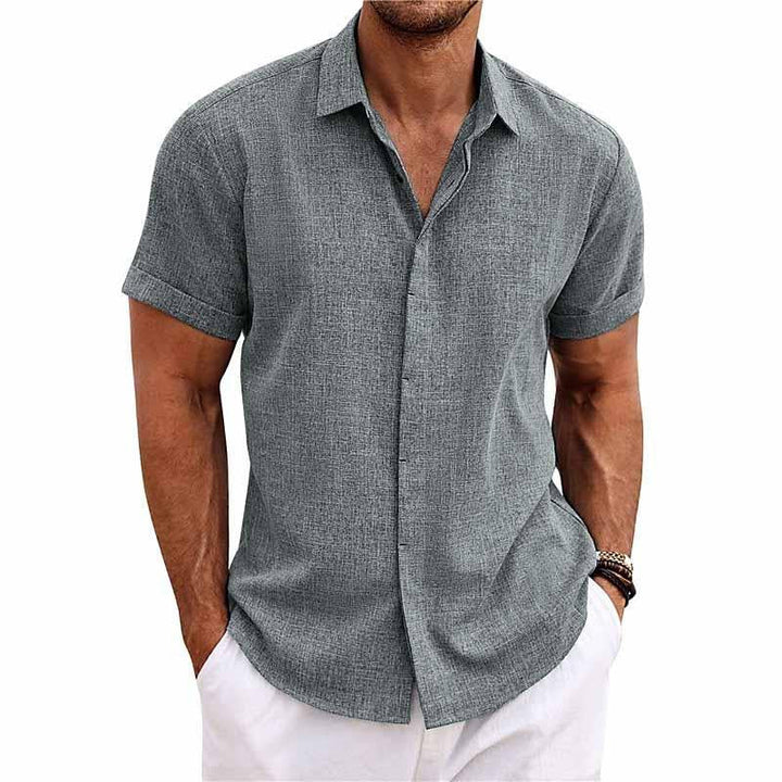 Short Sleeve Shirt for Men, Cotton-Linen Blend  | Relaxed Fit | Gray