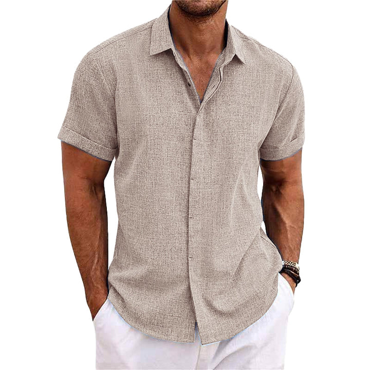 Short Sleeve Shirt for Men, Cotton-Linen Blend  | Relaxed Fit | Khaki