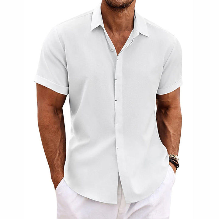 Short Sleeve Shirt for Men, Cotton-Linen Blend  | Relaxed Fit | White