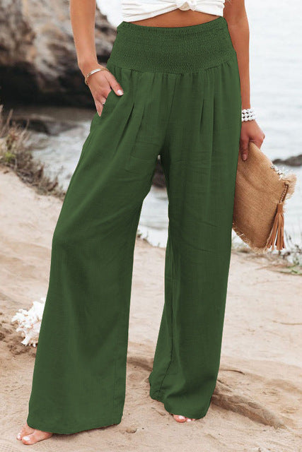 Women's Trousers Summer Fashion Breathable Cotton Linen High Waist Wide Leg Pants