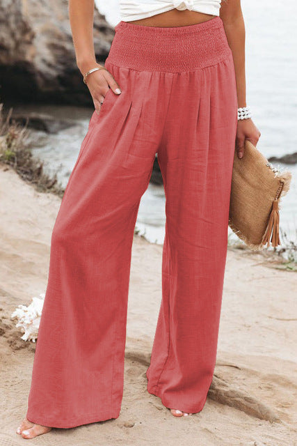 Women's Trousers Summer Fashion Breathable Cotton Linen High Waist Wide Leg Pants