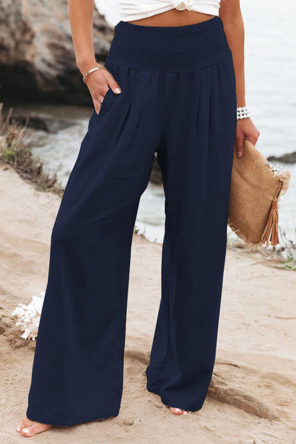Women's Trousers Summer Fashion Breathable Cotton Linen High Waist Wide Leg Pants