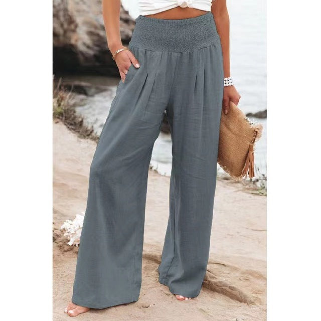 Women's Trousers Summer Fashion Breathable Cotton Linen High Waist Wide Leg Pants