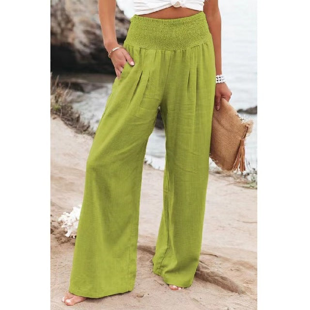 Women's Trousers Summer Fashion Breathable Cotton Linen High Waist Wide Leg Pants