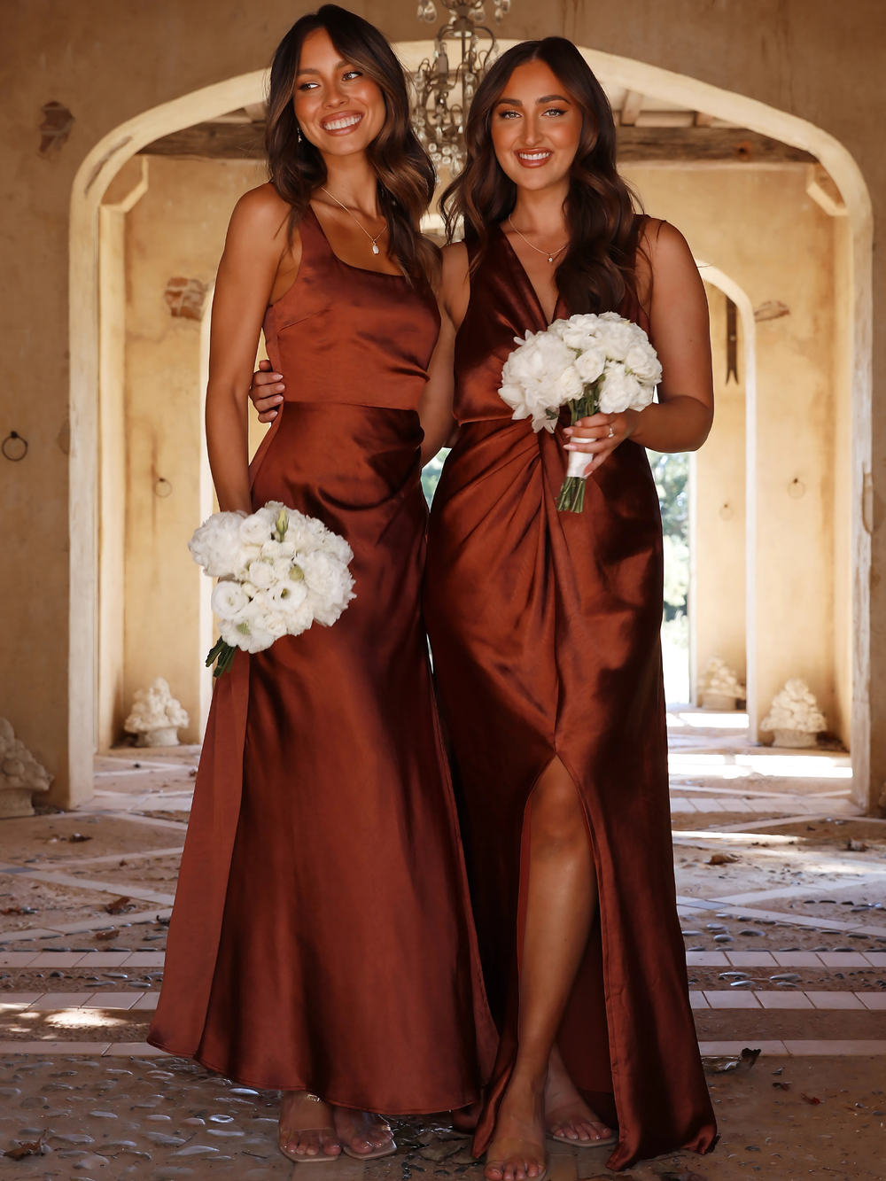 Square Neckline Maxi Dress | Front side split | Rust1