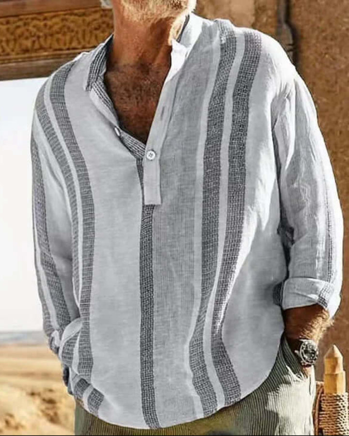 Striped Linen Shirt For Men | Regular Fit | Gray