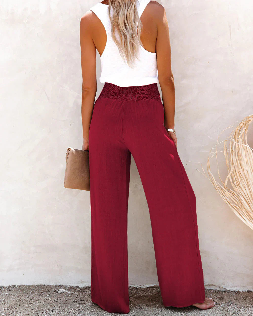 Women's Summer Cotton High Waist Wide Leg Trousers