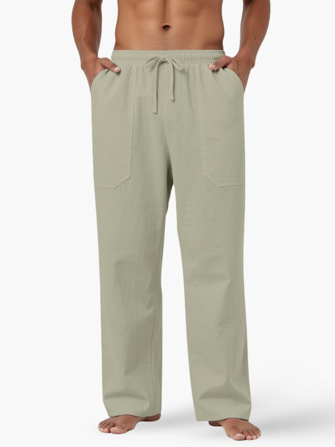 Men's Linen Blend Drawstring Casual Summer Trousers Breathable Lightweight