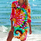 Cotton Long Sleeve Tie Dye Beach Shirt for Women Summer Activewear