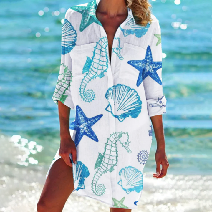 Cotton Long Sleeve Tie Dye Beach Shirt for Women Summer Activewear