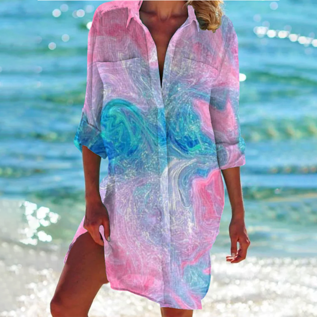 Cotton Long Sleeve Tie Dye Beach Shirt for Women Summer Activewear