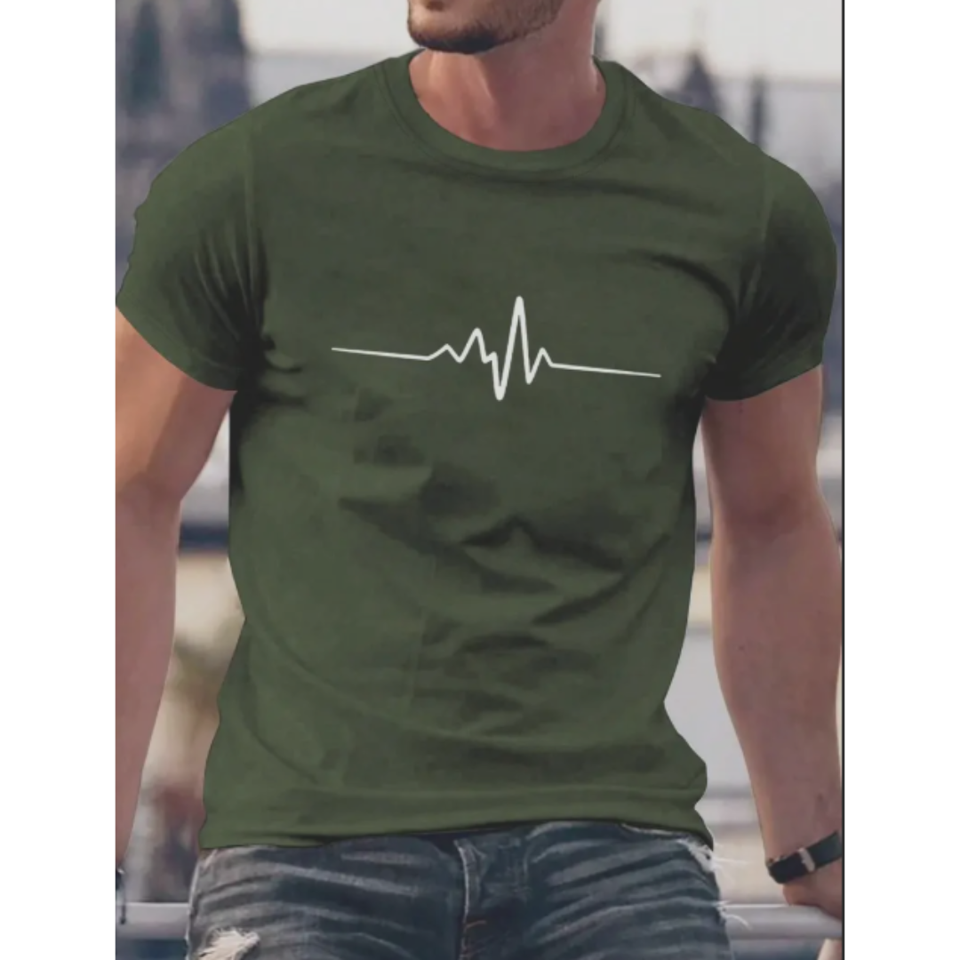 T-Shirt Men's Cotton Graphic Heartbeat Tee Summer Casual Crew Neck Tops